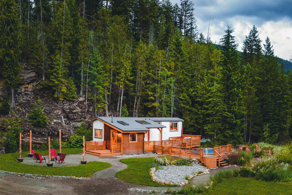 A-frame cabin surrounded by BC forest