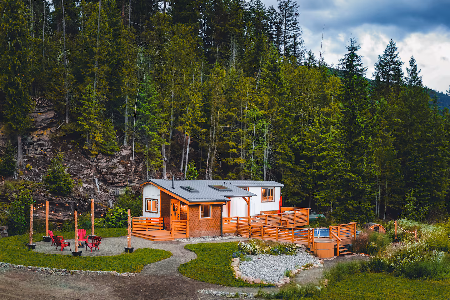 A-frame cabin surrounded by BC forest